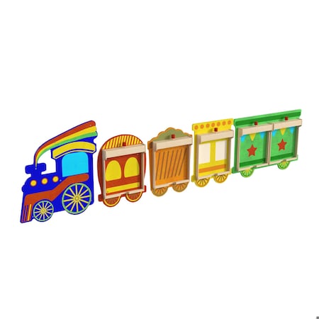 Flash Furniture Bright Beginnings Commercial Grade Wooden Train STEAM Wall System with 5 Accessory Panel Holders MK-ME06486-GG